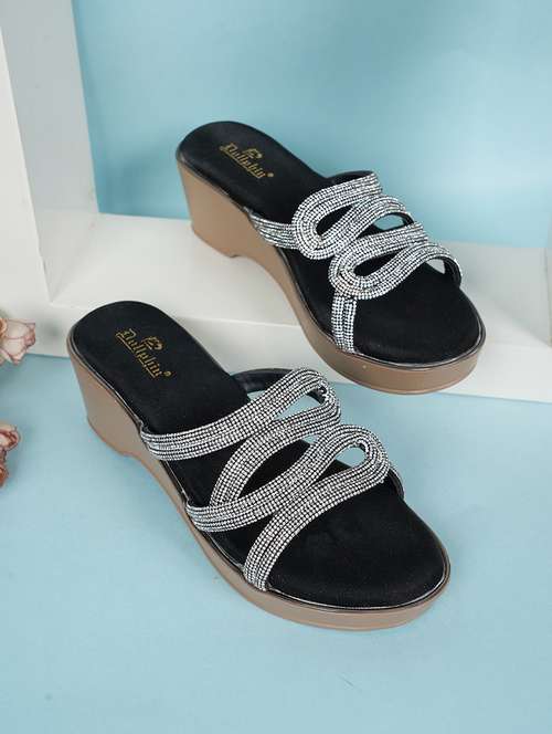 women embellished black slip on wedge - 22186995 -  Standard Image - 0