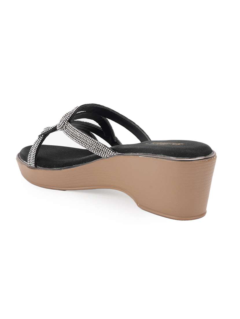 women embellished black slip on wedge - 22186995 -  Standard Image - 2