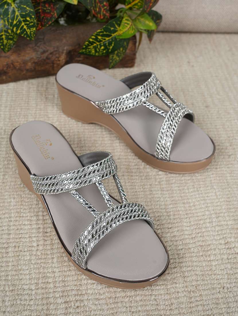 women embellished slip on wedge