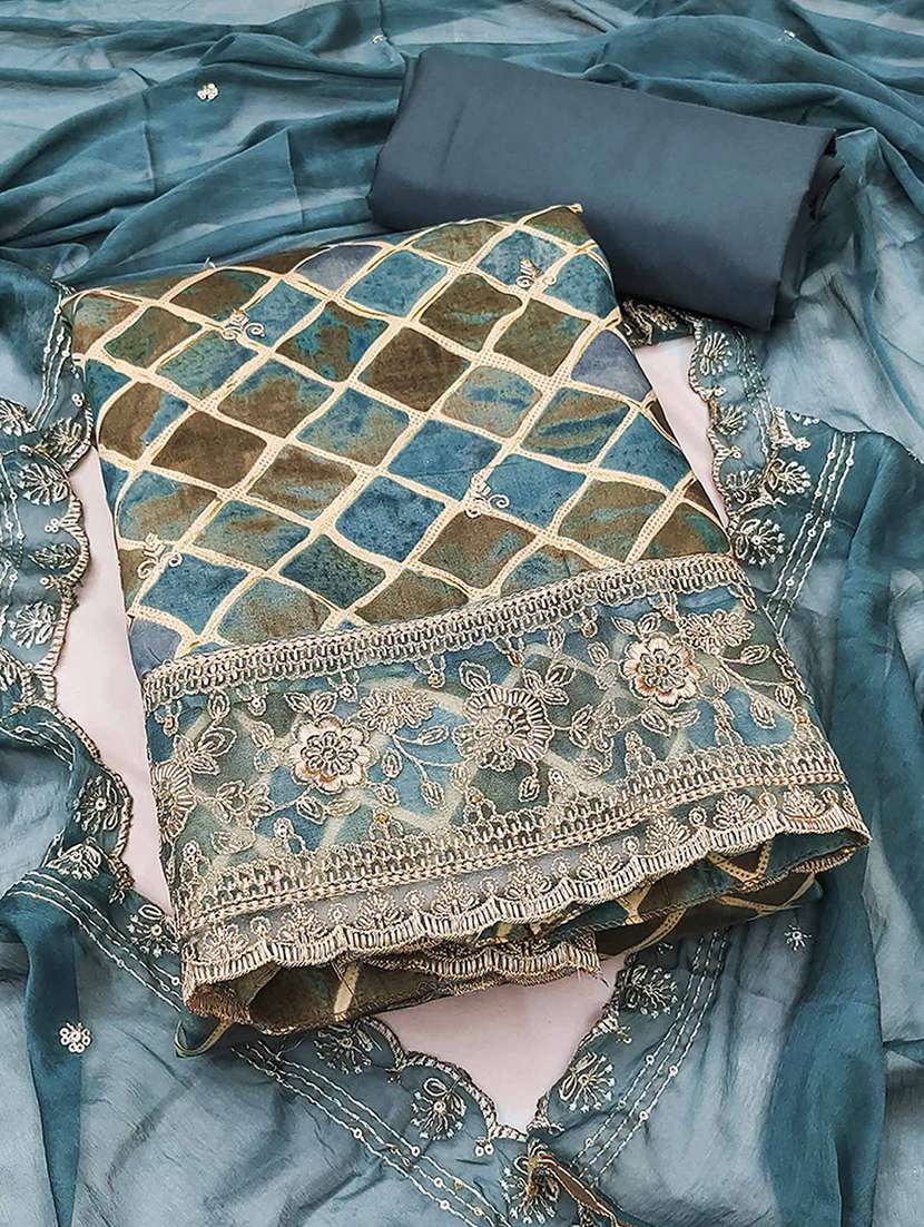 women printed embroidered unstitched suit set