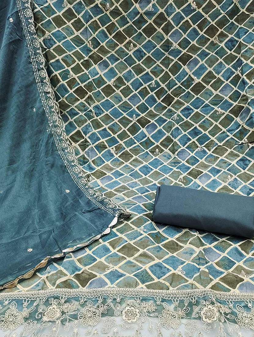 women printed embroidered unstitched suit set - 22187067 -  Standard Image - 2