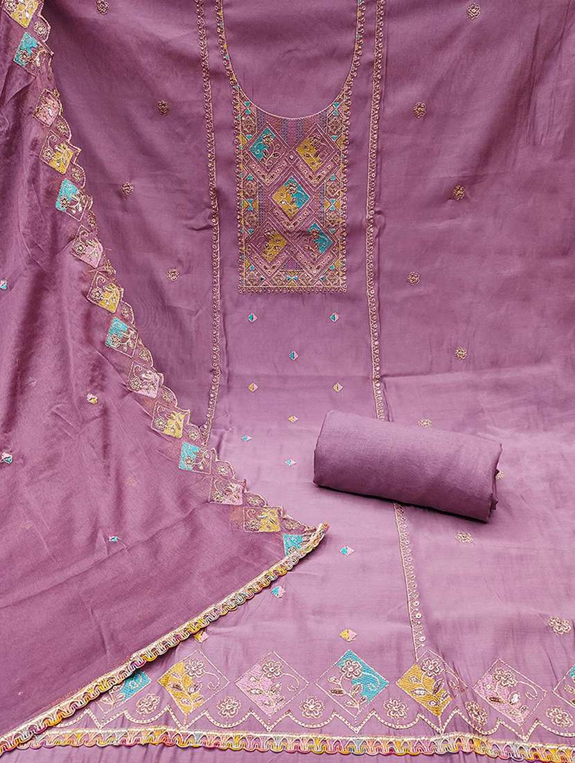 women solid with work embroidered unstitched suit set - 22187092 -  Standard Image - 2