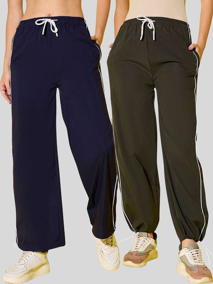 women pack of 2 solid mid rise track pant