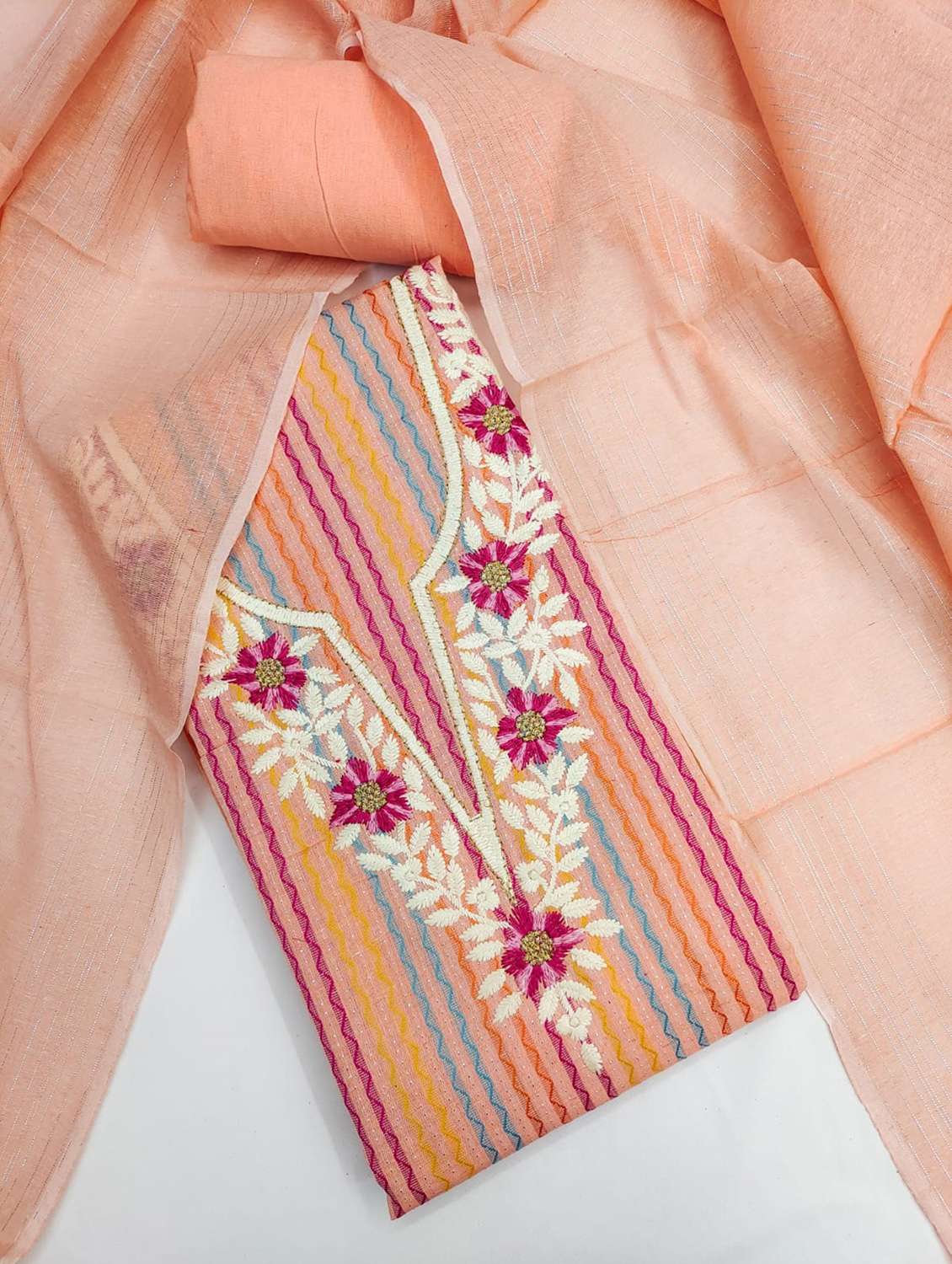 women striped embroidered unstitched suit set - 22187252 -  Standard Image - 2