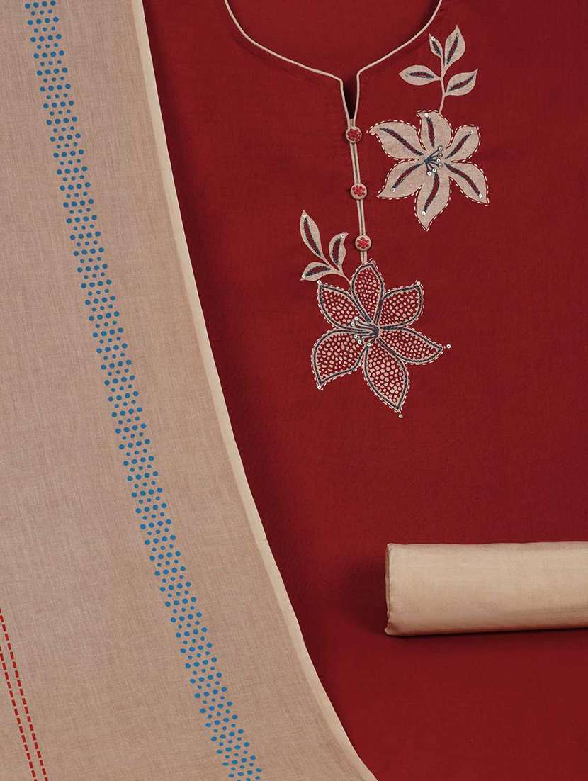 women solid with work embroidered unstitched suit set - 22187269 -  Standard Image - 2