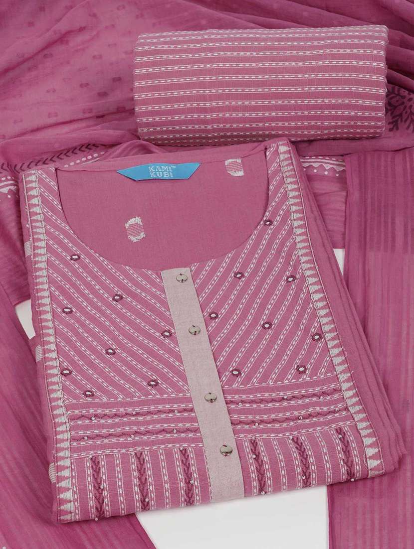 women solid with work embroidered unstitched suit set