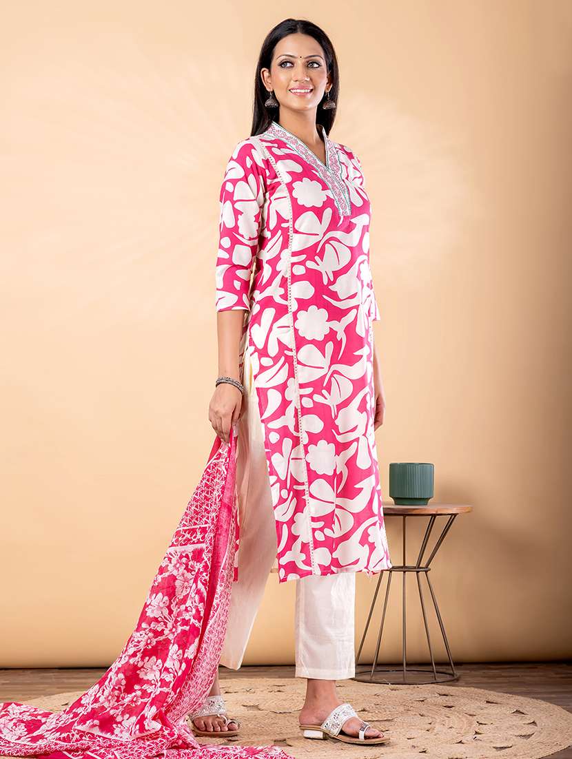 women floral printed three quarter sleeve kurta pant with dupatta set - 22187417 -  Standard Image - 2