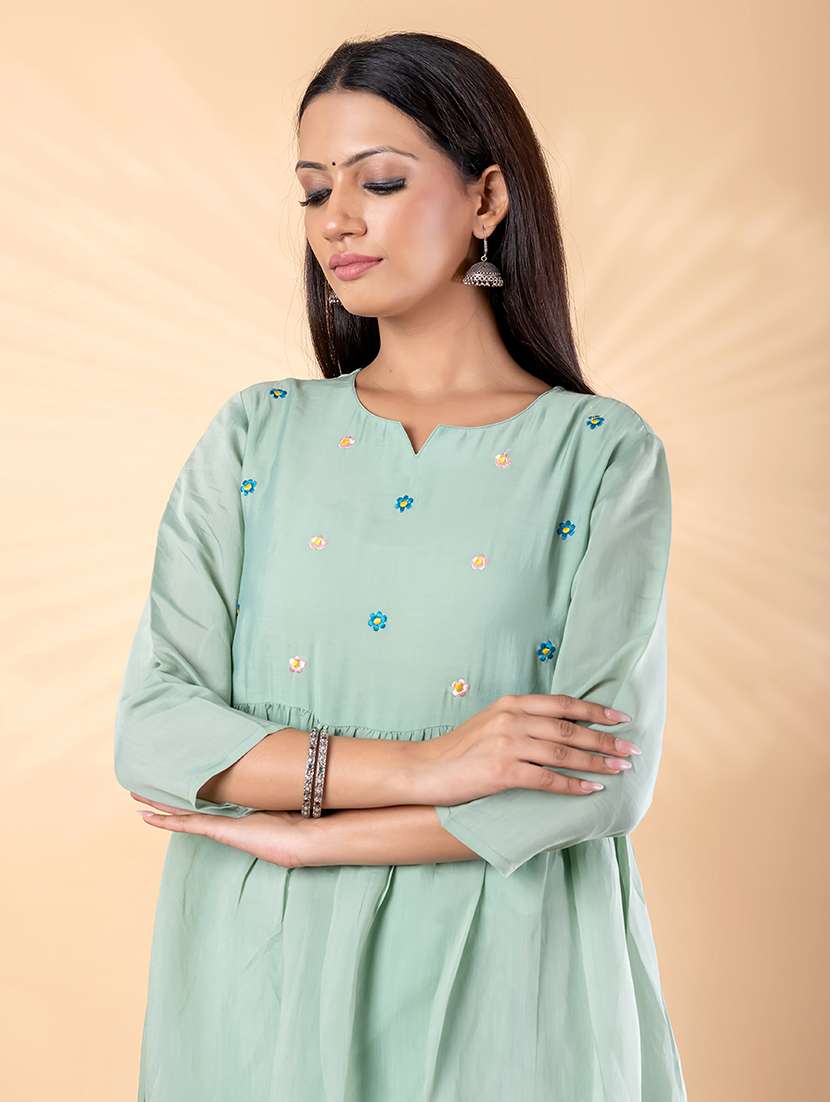 women solid with work three quarter sleeve kurta pant with dupatta set - 22187422 -  Standard Image - 7