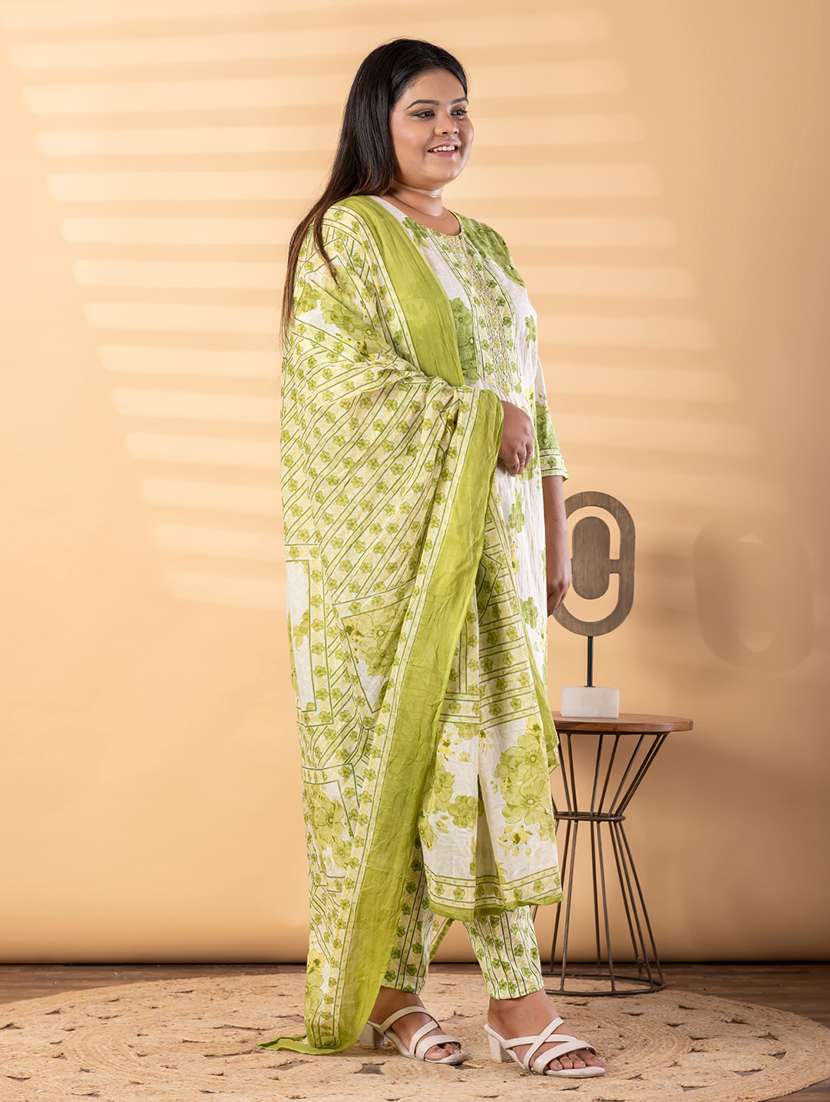 women plus size three quarter sleeve kurta pant with dupatta set - 22187482 -  Standard Image - 2