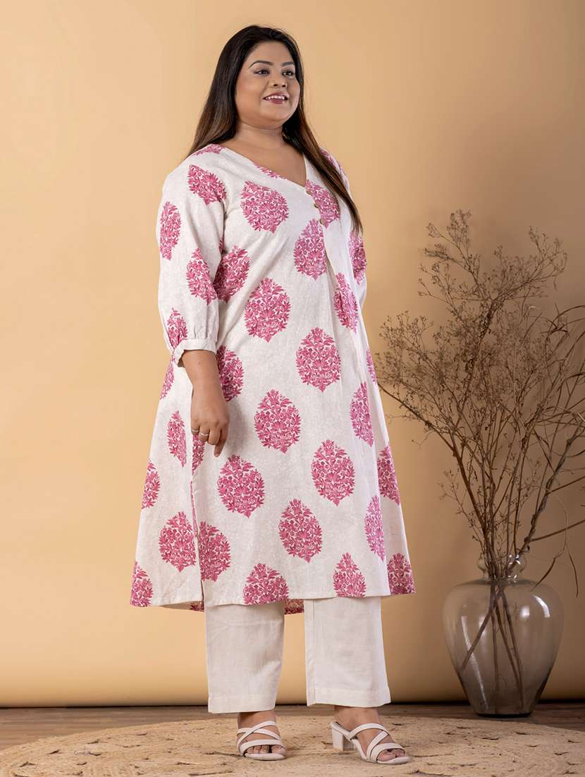 women plus size three quarter sleeve kurta pant set - 22187541 -  Standard Image - 2