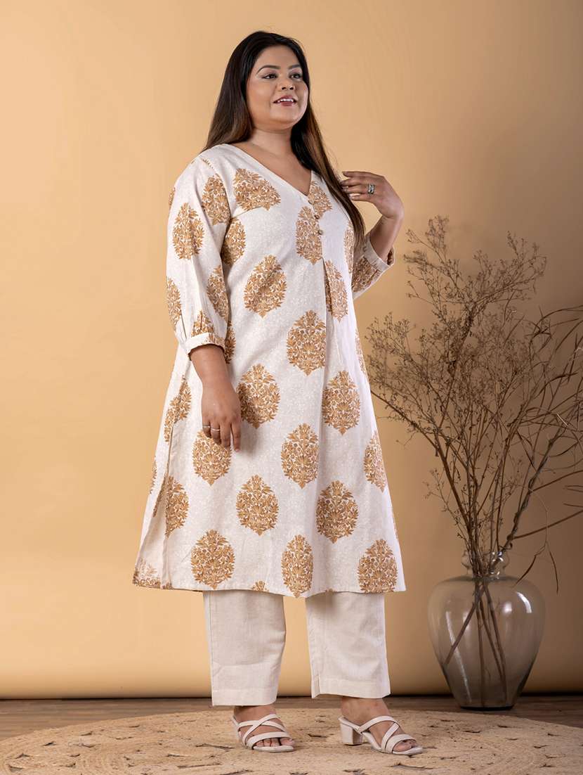 women plus size three quarter sleeve kurta pant set - 22187542 -  Standard Image - 2
