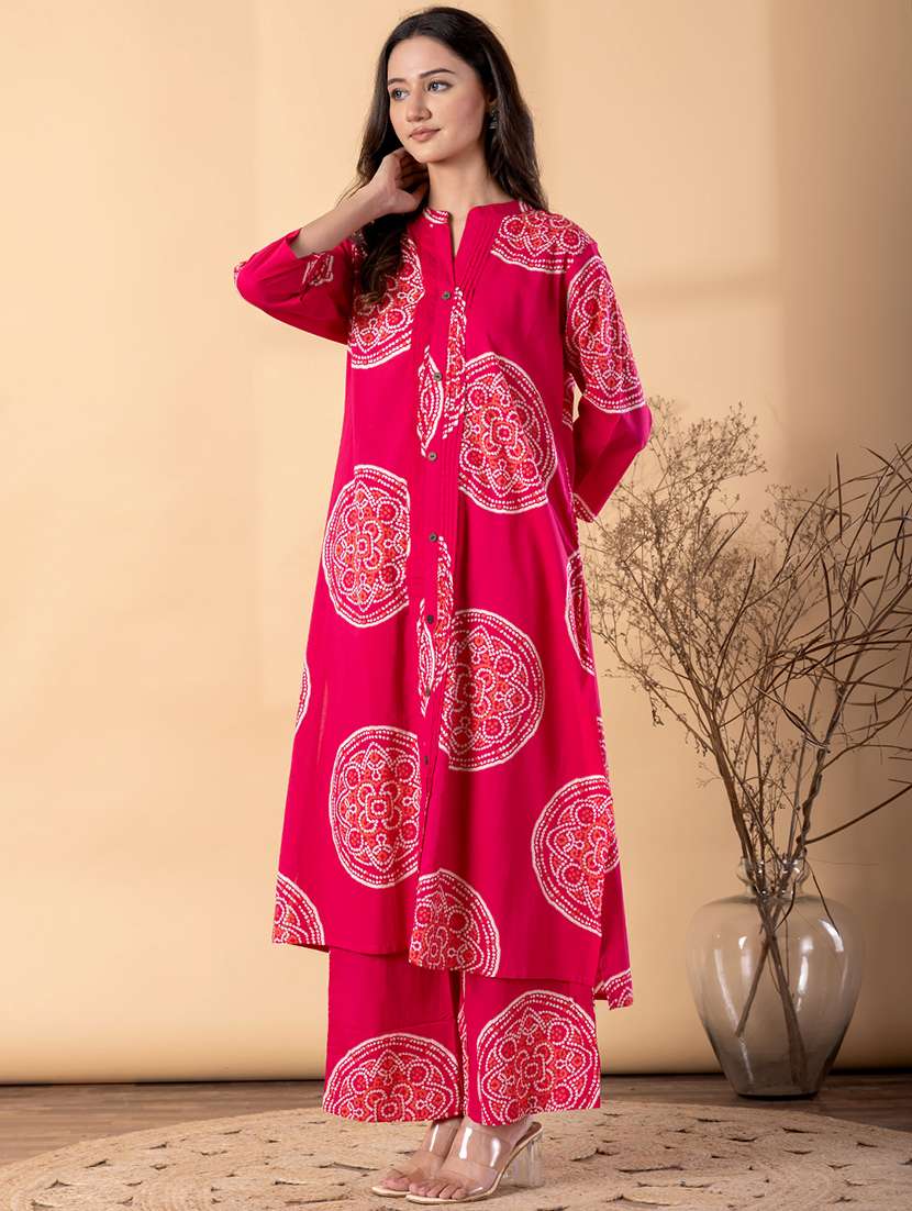 women bandhani printed three quarter sleeve kurta palazzo set - 22187543 -  Standard Image - 2