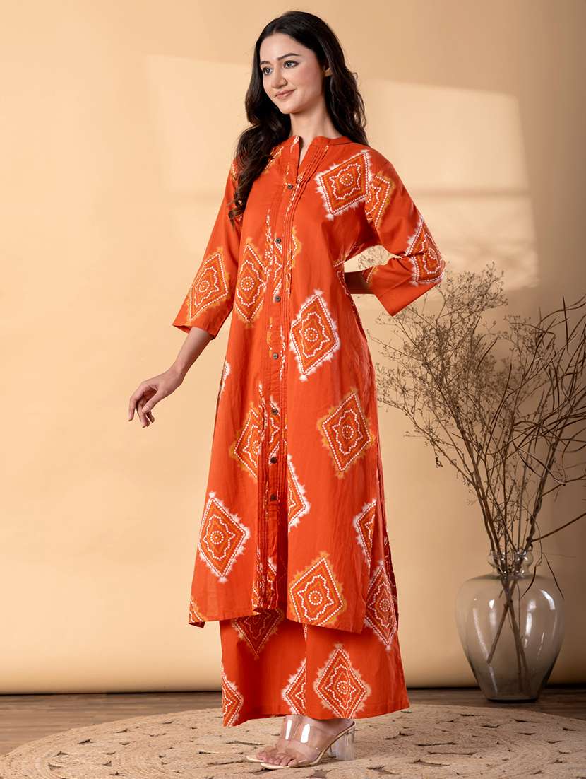 women bandhani printed three quarter sleeve kurta palazzo set - 22187547 -  Standard Image - 2