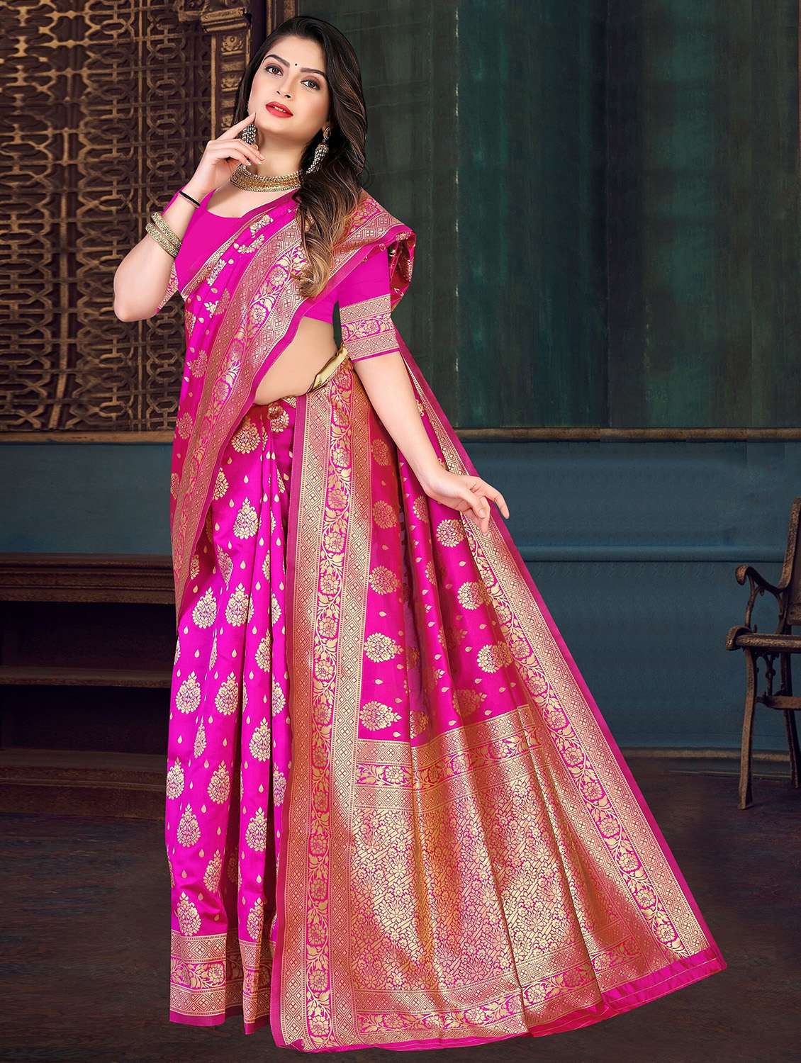 women self design kanjivaram saree with blouse - 22187599 -  Standard Image - 2