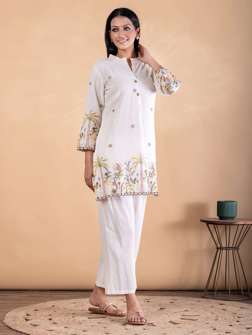 women solid with work three quarter sleeve ethnic co-ord set - 22187632 -  Standard Image - 2