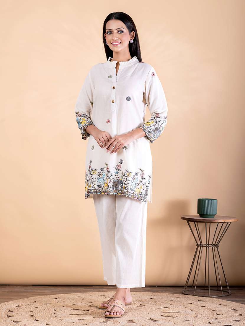 women solid with work three quarter sleeve ethnic co-ord set