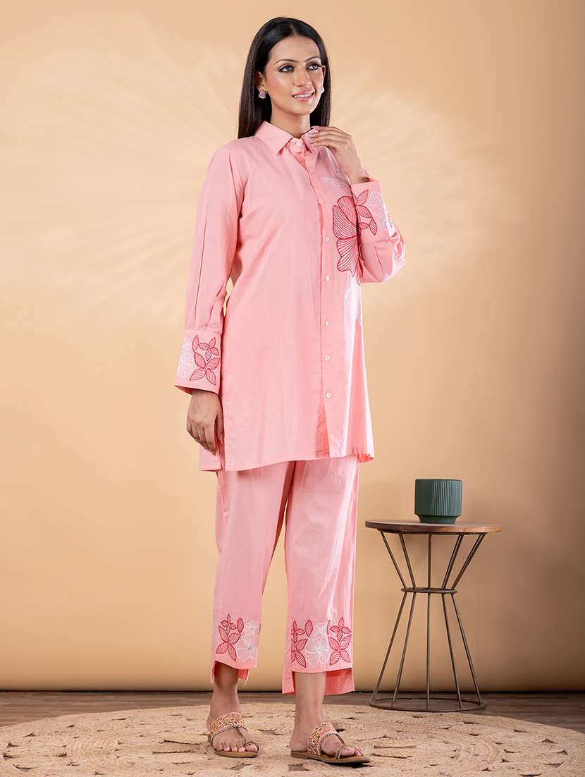 women solid with work long sleeve ethnic co-ord set - 22187635 -  Standard Image - 2