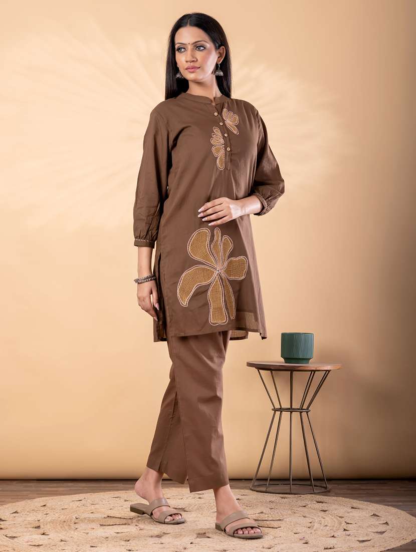 women solid with work long sleeve ethnic co-ord set - 22187636 -  Standard Image - 2