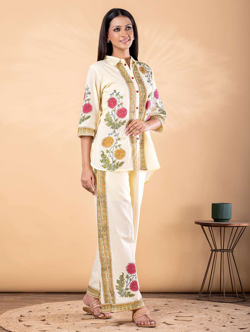 women floral three quarter sleeve shirt & trouser co-ord set - 22187637 -  Standard Image - 2