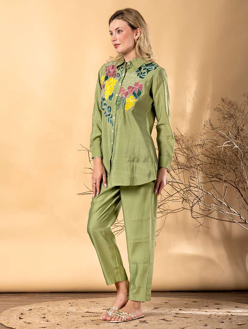women solid with work long sleeve shirt & trouser co-ord set - 22187638 -  Standard Image - 2