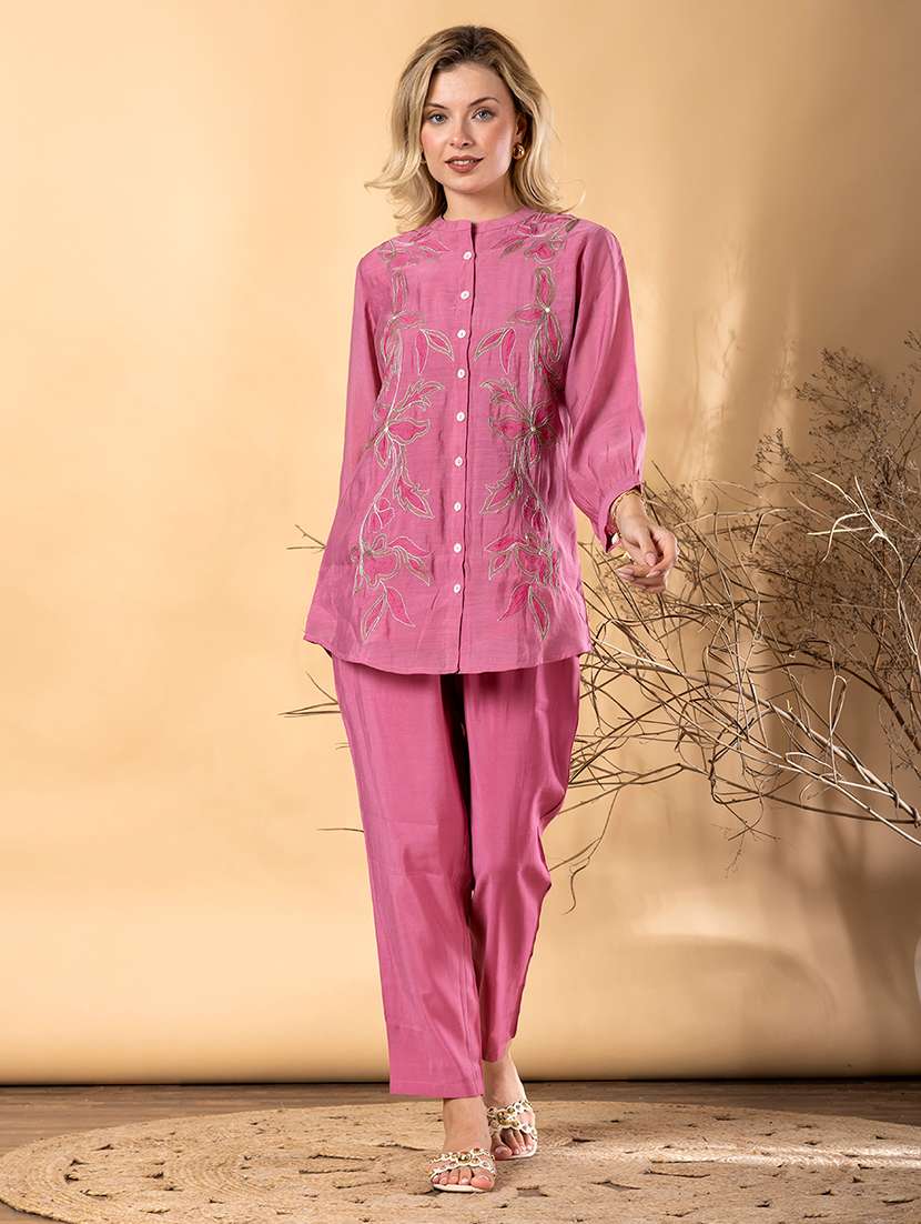 women solid with work long sleeve shirt & trouser co-ord set - 22187639 -  Standard Image - 2