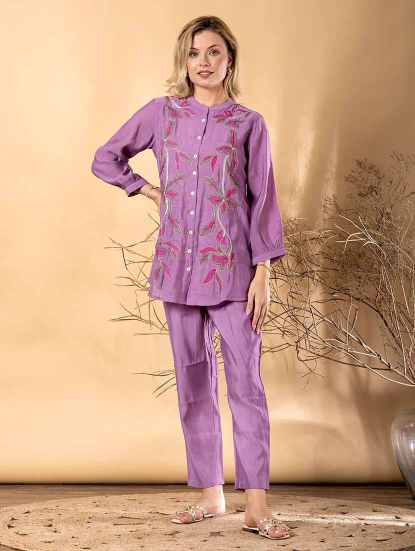 women solid with work long sleeve shirt & trouser co-ord set