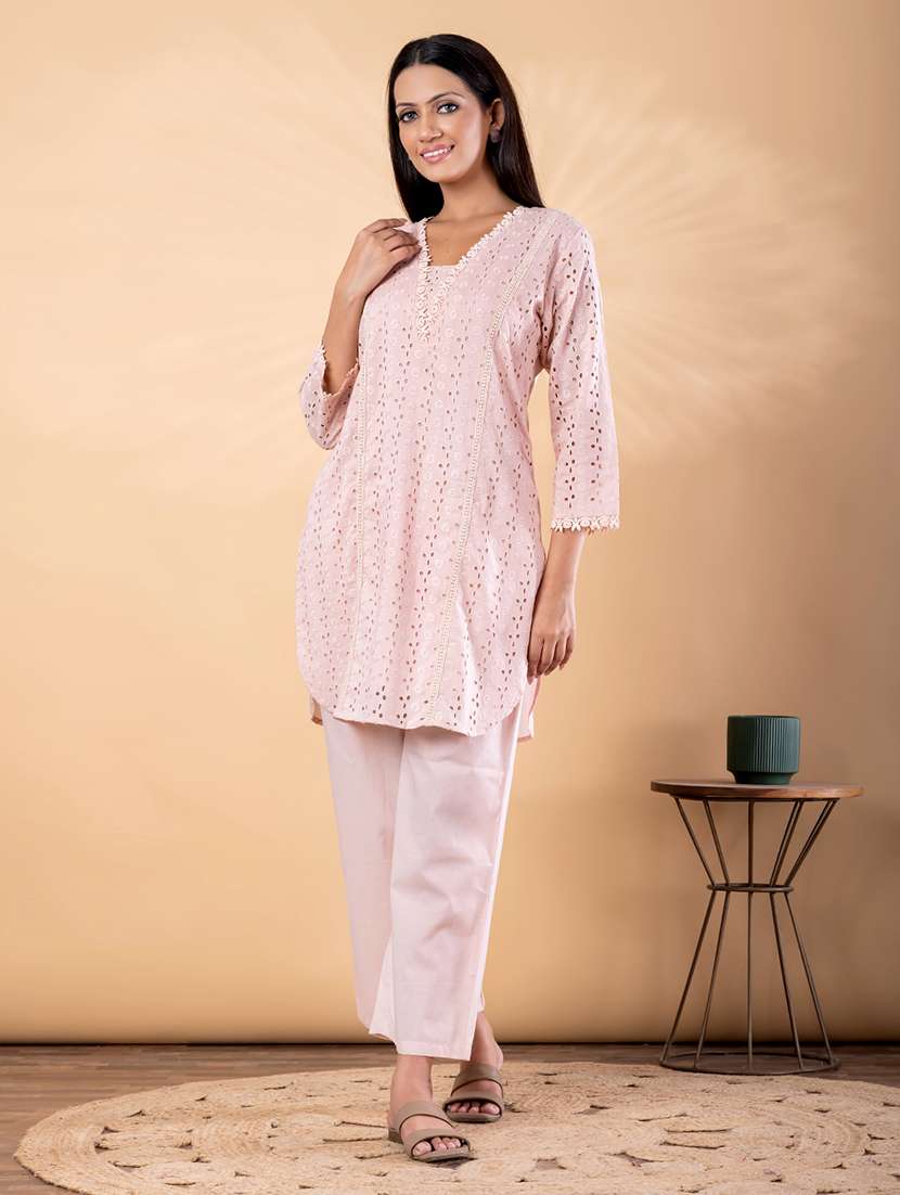 women solid with work three quarter sleeve ethnic co-ord set - 22187667 -  Standard Image - 2