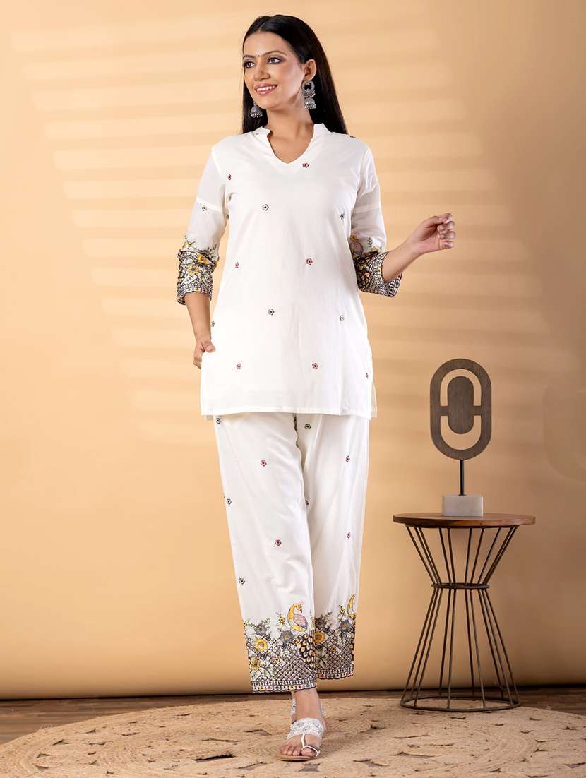 women solid with work three quarter sleeve ethnic co-ord set - 22187669 -  Standard Image - 2