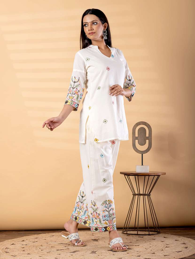 women solid with work three quarter sleeve ethnic co-ord set - 22187670 -  Standard Image - 2