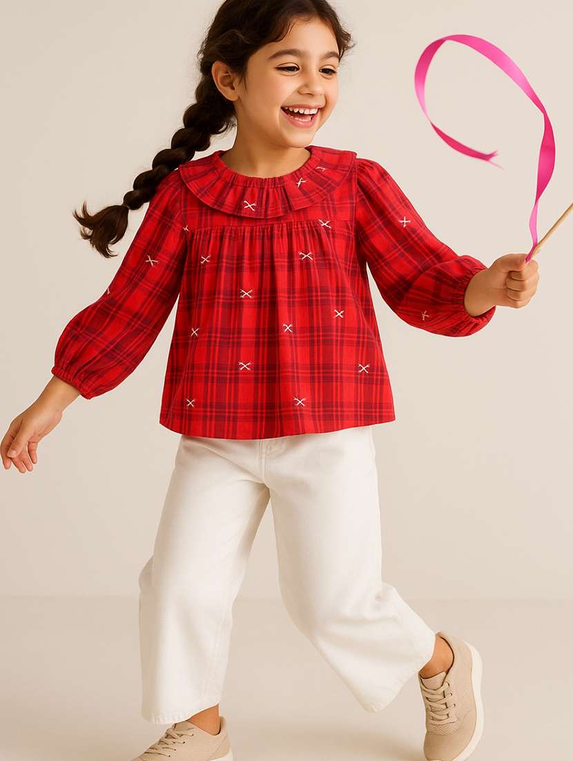 girls printed round neck puff sleeve top - 22187709 -  Standard Image - 2