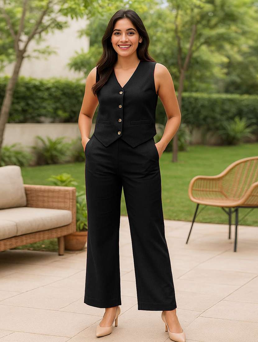 women solid vest top and trouser co-ord set