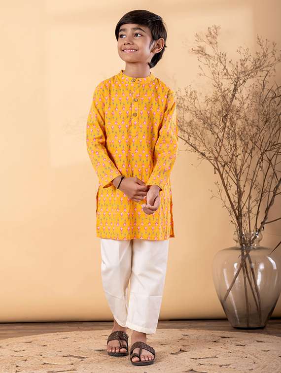 boys printed long sleeve kurta & pyjama set - 22187722 -  Standard Image - 2