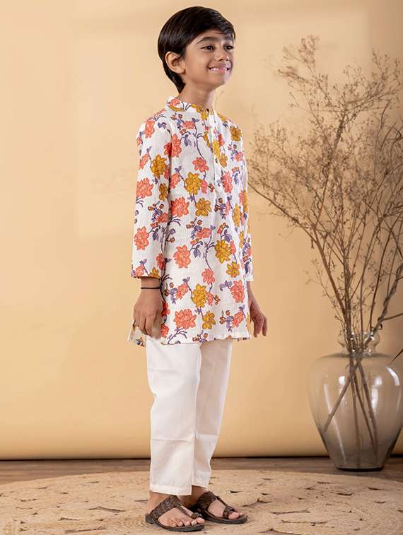 boys printed long sleeve kurta & pyjama set - 22187723 -  Standard Image - 2