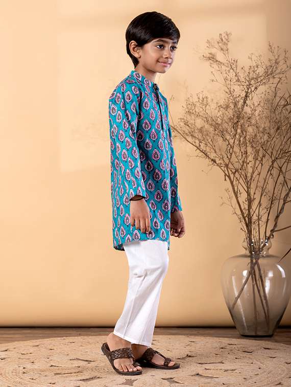 boys printed long sleeve kurta & pyjama set - 22187724 -  Standard Image - 2