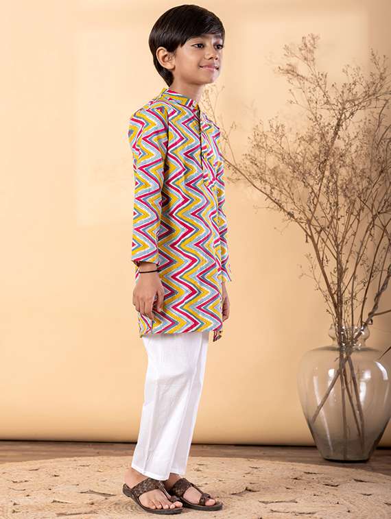 boys printed long sleeve kurta & pyjama set - 22187725 -  Standard Image - 2