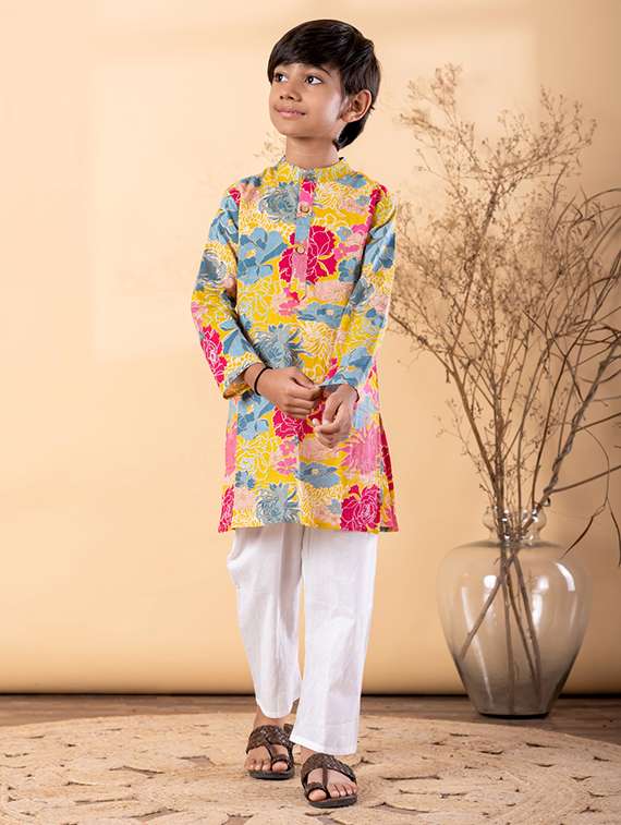boys printed long sleeve kurta & pyjama set - 22187726 -  Standard Image - 2