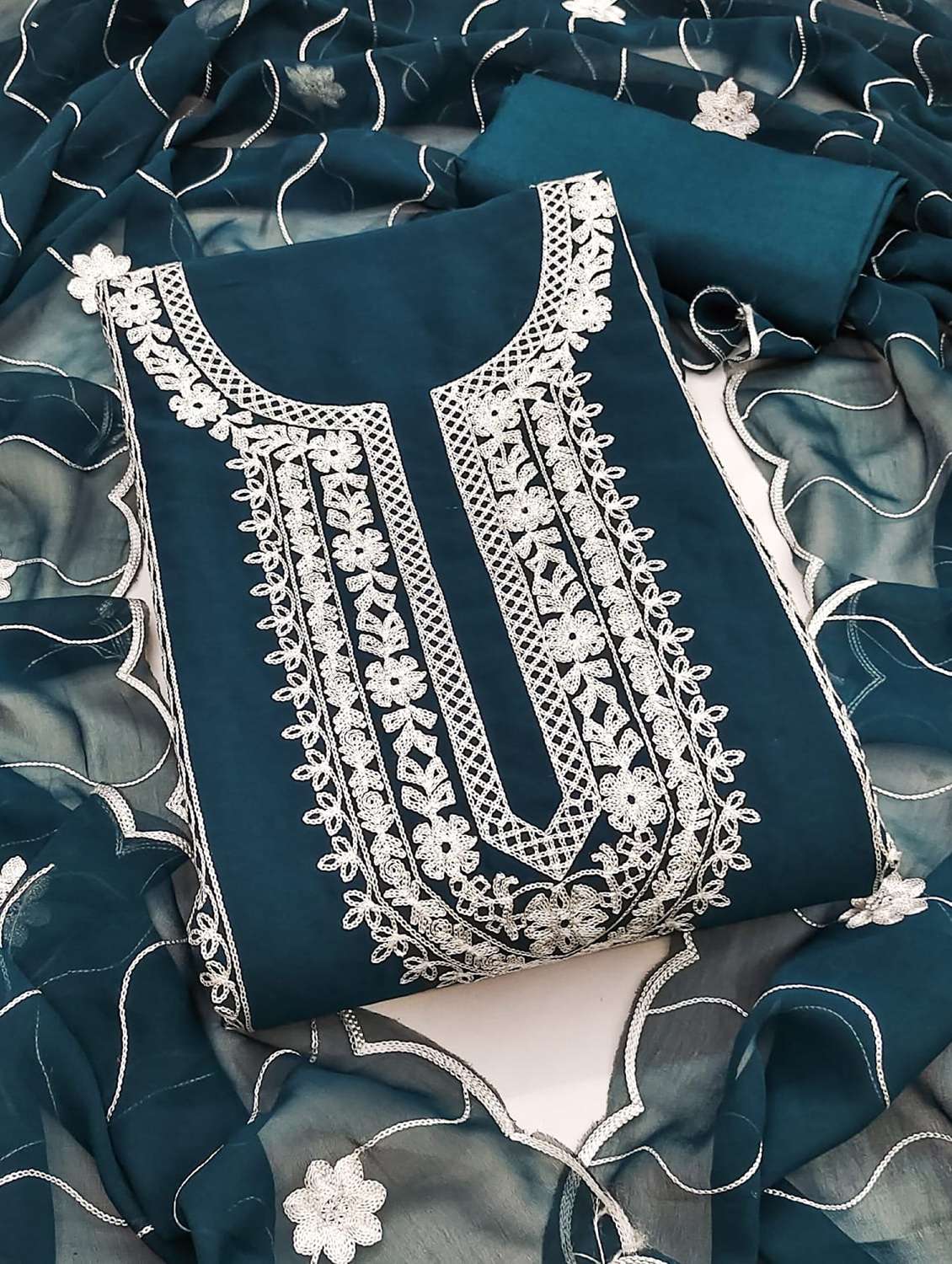 Women Solid With Work Embroidered Unstitched Suit Set - 22187741 -  Standard Image - 2