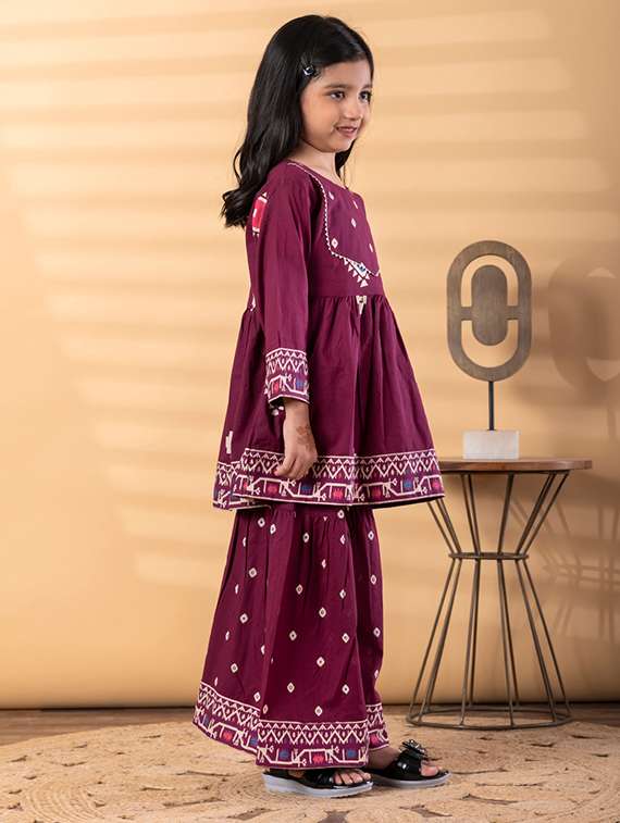 girls printed long sleeve kurta and sharara set - 22187757 -  Standard Image - 2
