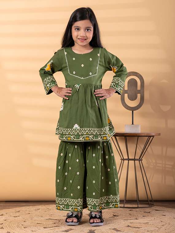 girls printed long sleeve kurta and sharara set - 22187758 -  Standard Image - 2
