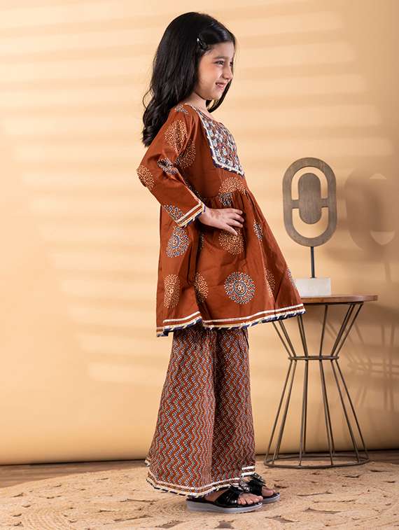 girls printed long sleeve kurta and sharara set - 22187762 -  Standard Image - 2