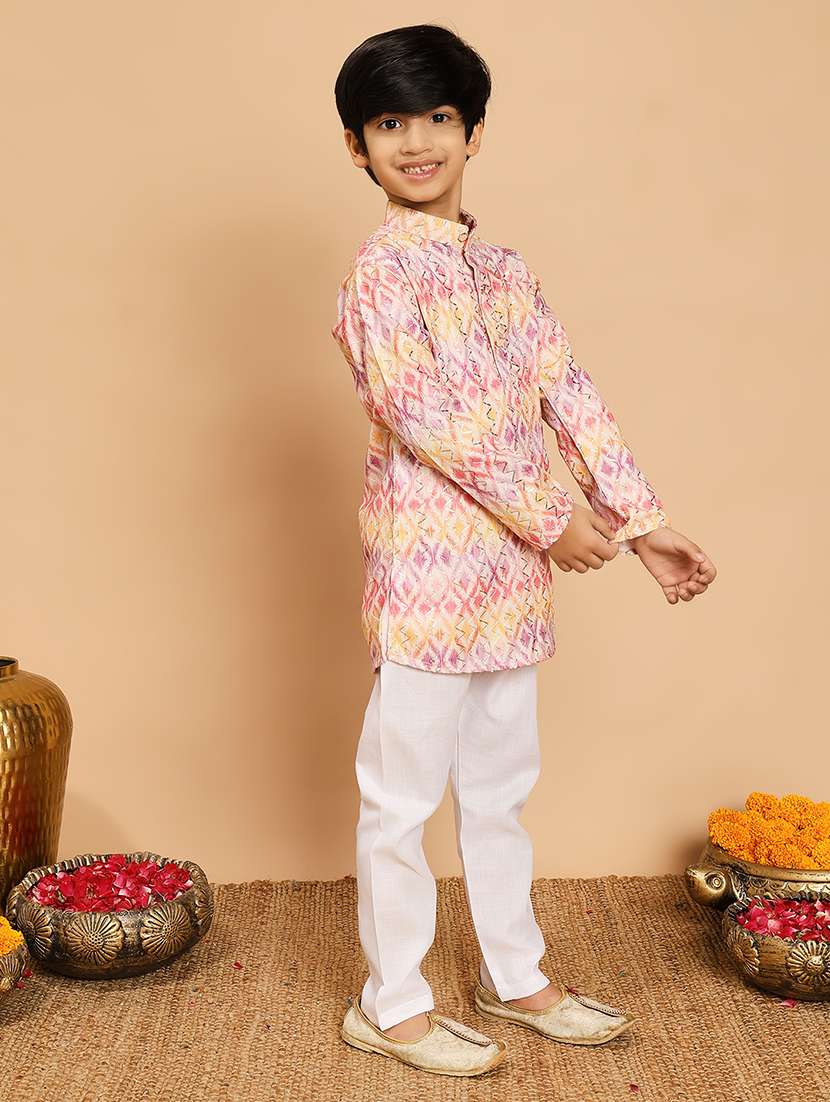 boys printed long sleeve kurta & pyjama set - 22187775 -  Standard Image - 2