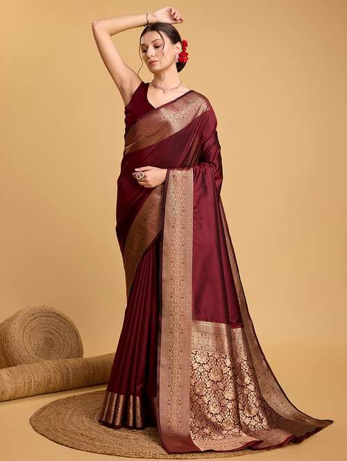 women solid with bordered saree with blouse - 22187785 -  Standard Image - 0
