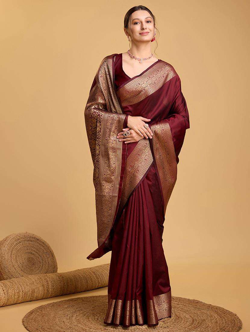 women solid with bordered saree with blouse - 22187785 -  Standard Image - 2