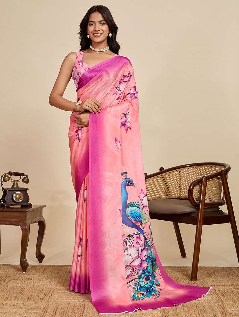 women floral printed saree with blouse