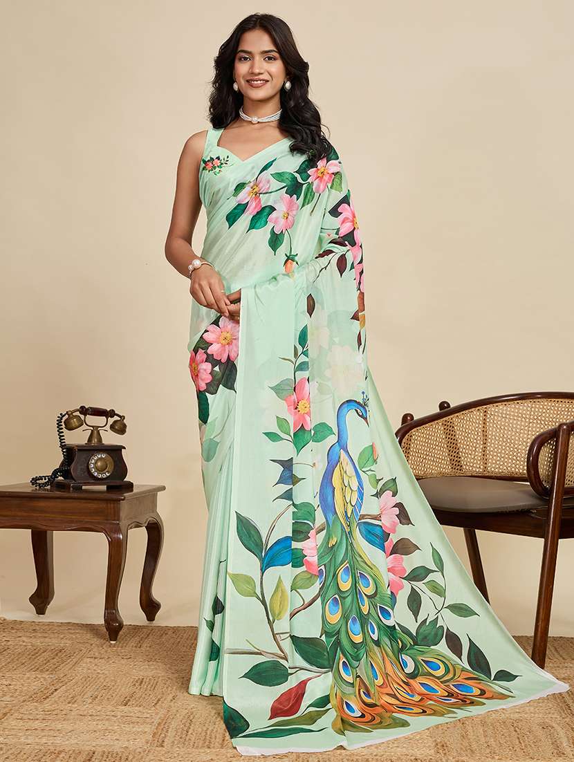 women floral printed saree with blouse