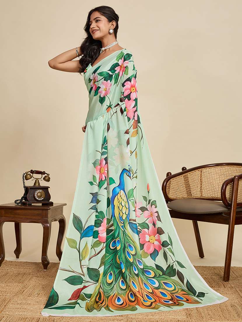 women floral printed saree with blouse - 22187819 -  Standard Image - 2