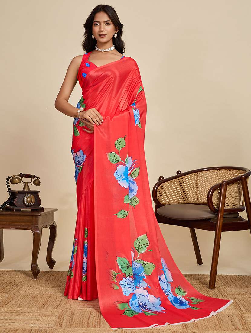 women floral printed saree with blouse