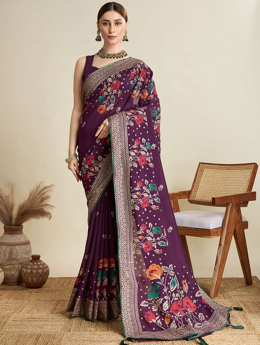 women floral printed saree with blouse