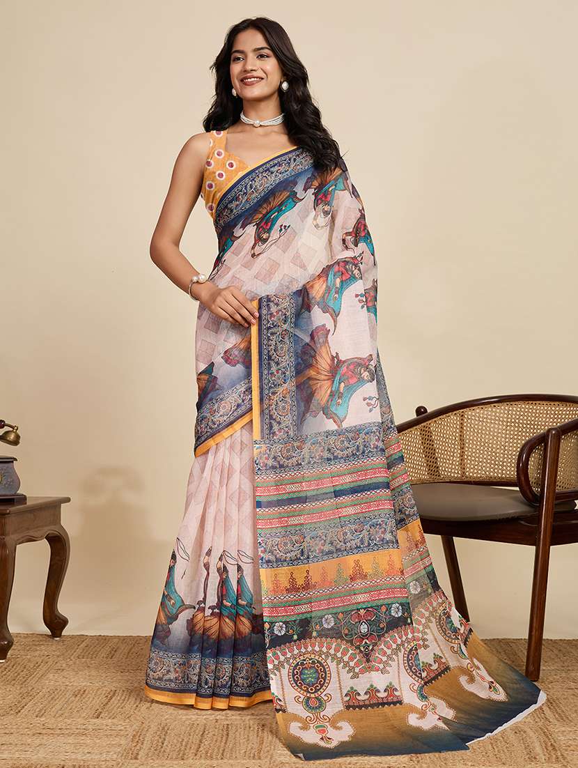 women printed casual wear saree with blouse