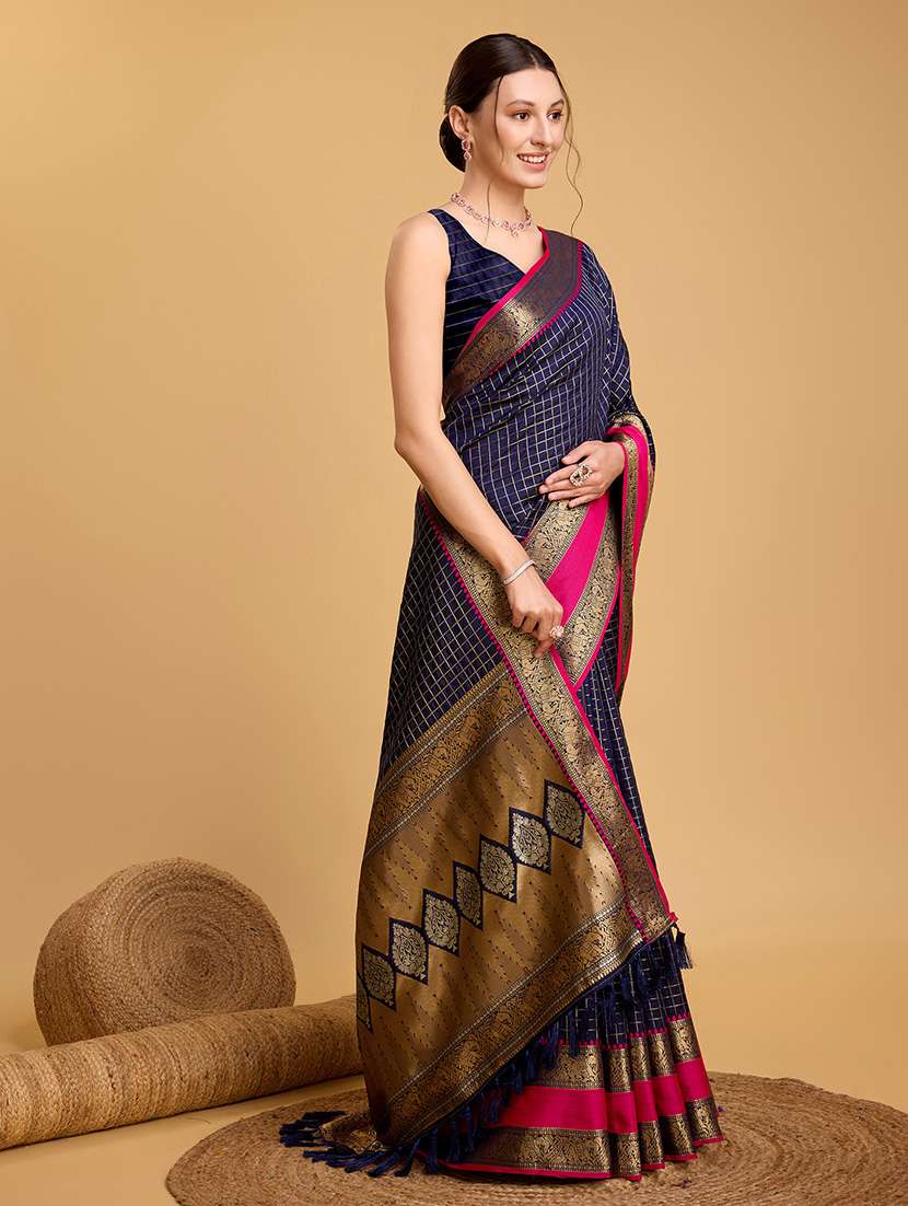 women checkered bordered saree with blouse - 22187854 -  Standard Image - 2